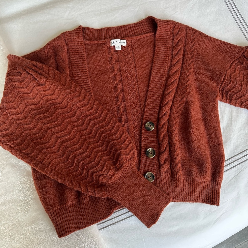 For Love & Lemons Burnt Orange Cropped Cardigan Size S